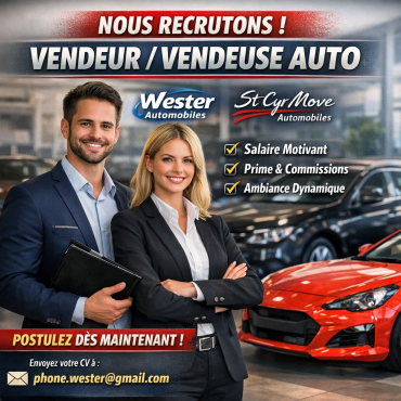 Nous recrutons VENDEUR / VENDEUSE AUTO